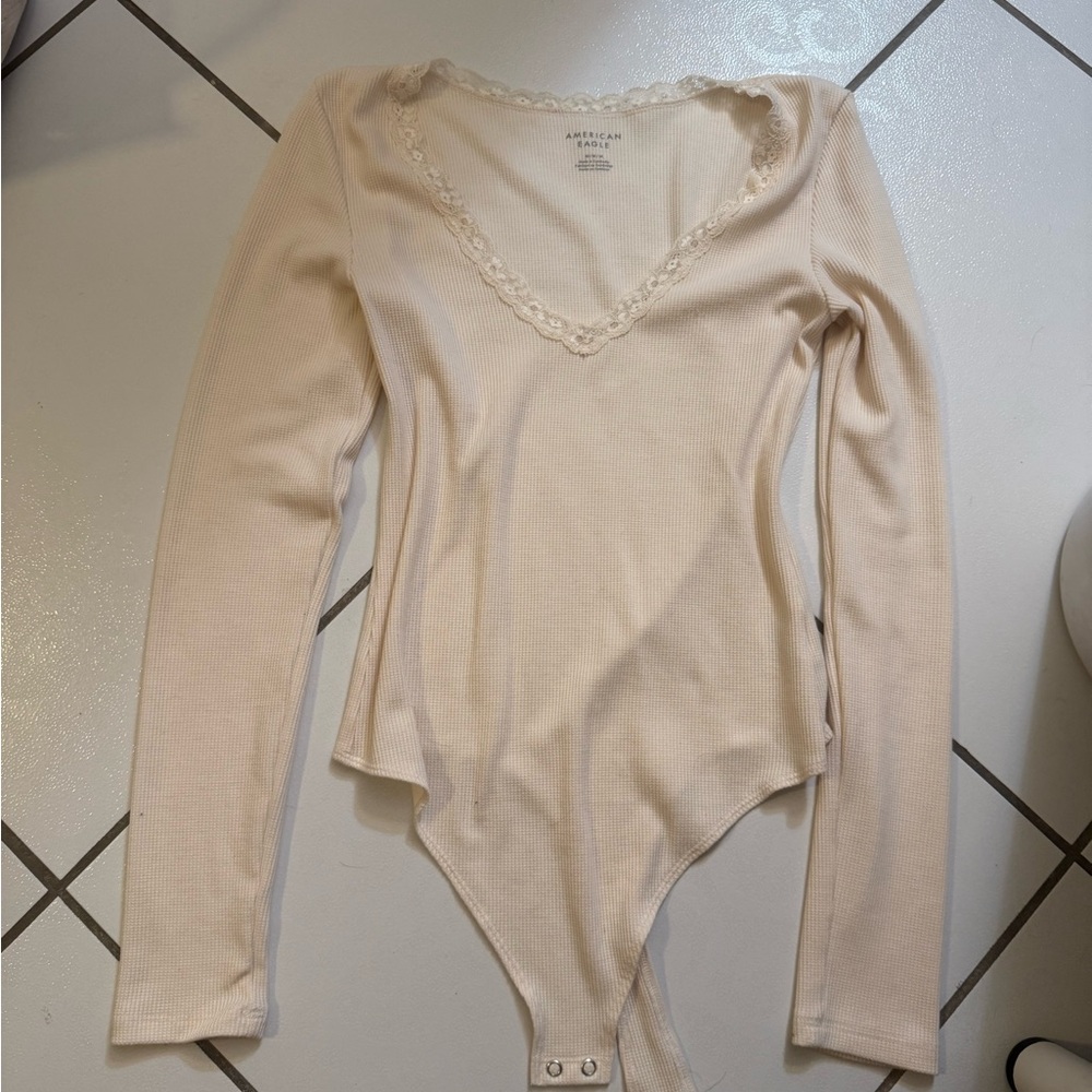 American Eagle Outfitters Cream Lace-Trim Bodysuit